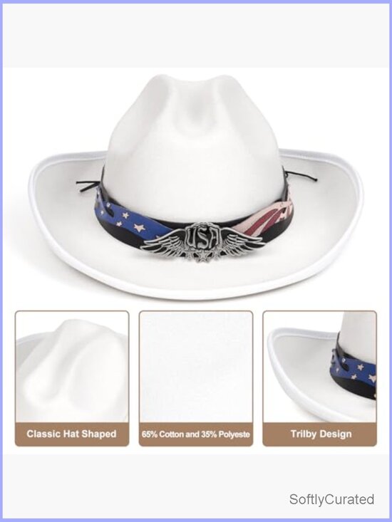 Felt Cowgirl Cowboy Hat with Removable Belt Buckle Wide Brim Western Unisex main image 6